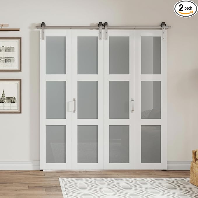 Bifold Closet Doors, 3 Lites Frosted Glass Bifold Door by SOLRIG