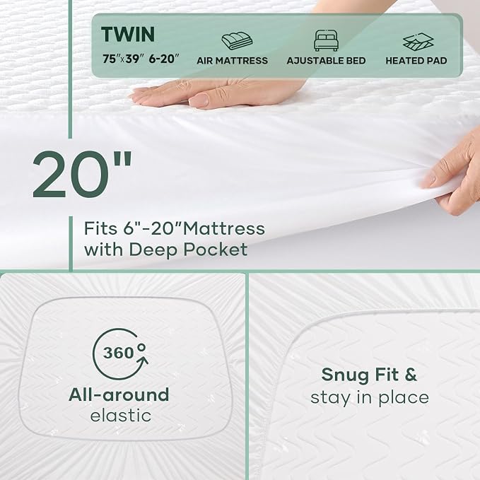 OhGeni 100% Waterproof Twin-2 Pack Mattress Protector, Fitted Sheet - Image 6