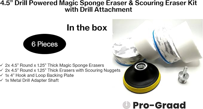 4.5" Drill Powered Magic Sponge Eraser & Scouring Pad 6 Pieces Kit - Image 2