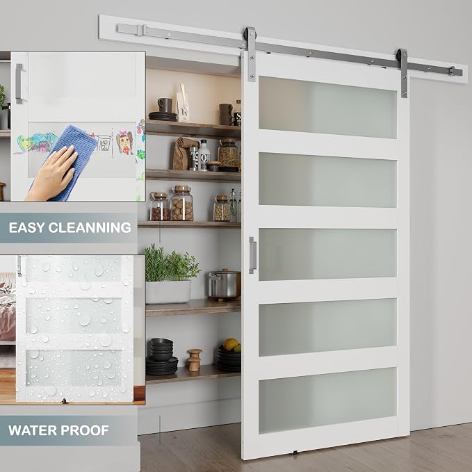 42'' x 84'' Glass Barn Door and 7 Ft Brushed Nickel Hardware Kit Included - Image 4