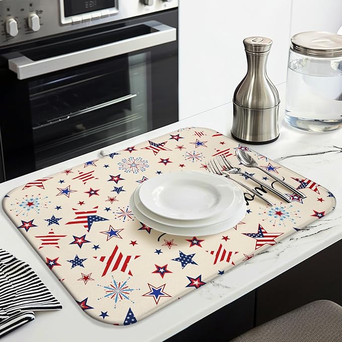 4th of July Dish Drying Mat for Kitchen Counter, Independence Day Stars - Image 3