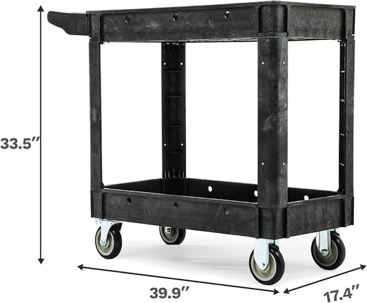 DWVO Utility Cart, 1000 lbs Capacity, 2 Shelf Heavy Duty Plastic Service - Image 2