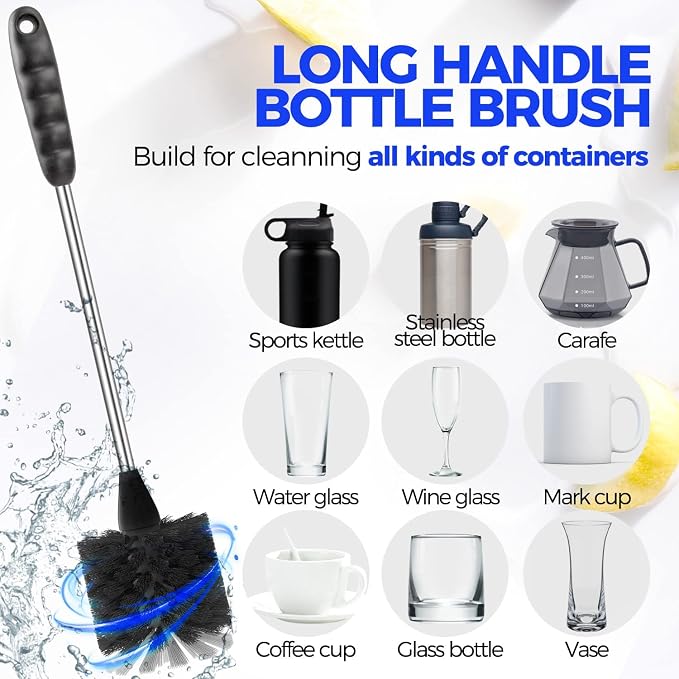 Holikme 6 Pack Bottle Brush Set, 3 Straw Brushes, 3-in-1 Bottle Cleaning Brush - Image 2