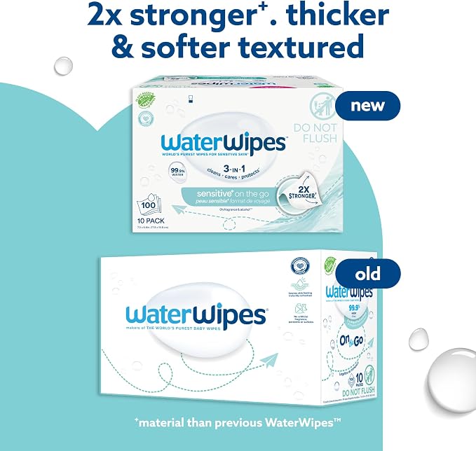 WaterWipes Sensitive+ On The Go Wipes, 3-In-1 Cleans, 99.9% Water, Unscented & - Image 3