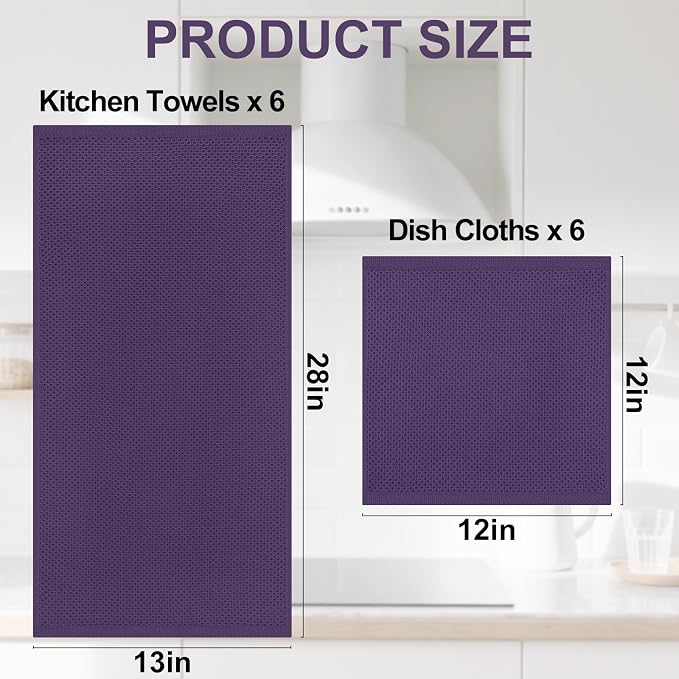 Homaxy 100% Cotton Kitchen Towels and Dishcloths Set, 12 x 12 Inches and 13 x - Image 4