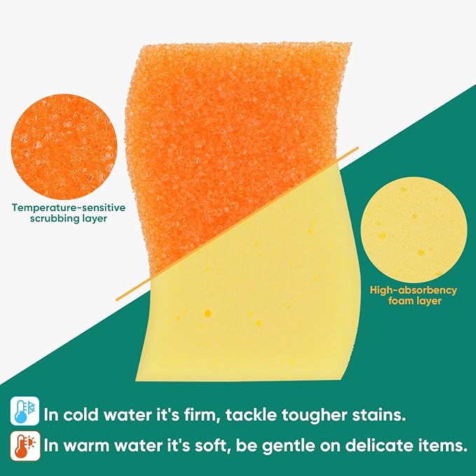 Scrub Sponge, 4 Pack Dual-Sided Temperature-Responsive Scrubber - Image 3