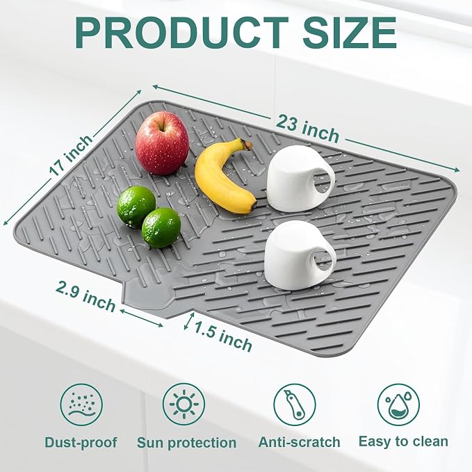Silicone Dish Drying Mat 23x17 Multiple Usage, Easy clean, Eco-friendly - Image 3