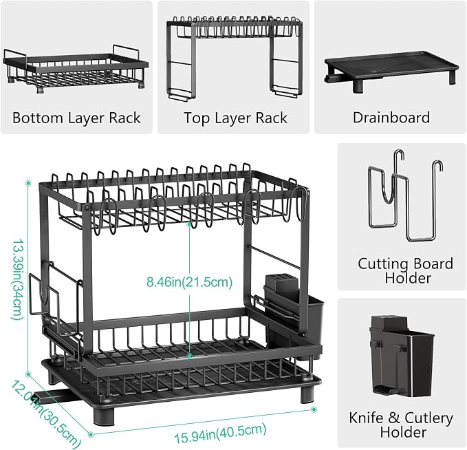 Dish Drying Rack, 2 Tier Space-Saving Dish Rack - Image 6