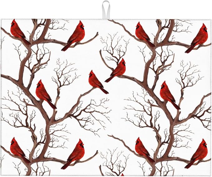 Winter Cardinal Birds Microfiber Dish Drying Mat by Unknown