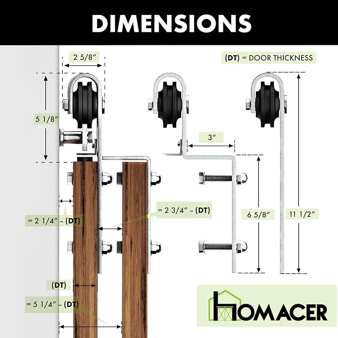 Homacer Brushed Nickel Single Track Bypass Sliding Barn Door Hardware Kit - Image 8