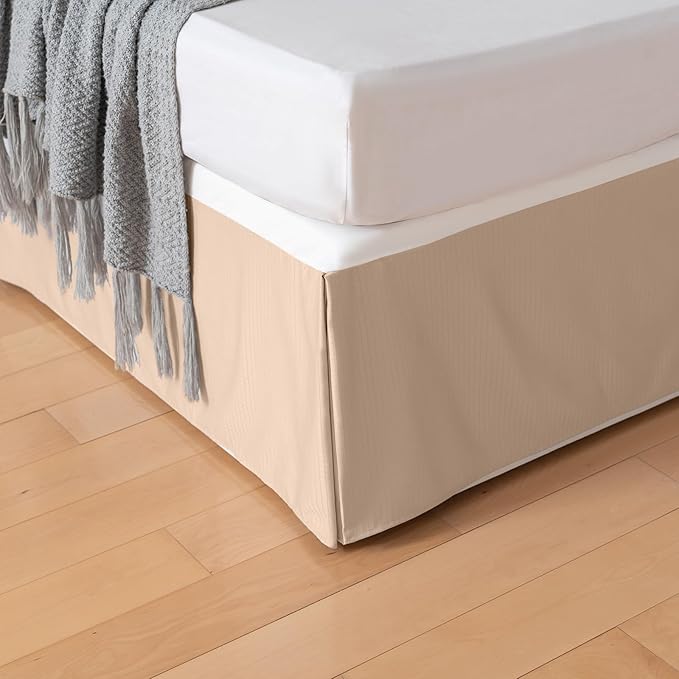 Full Bed Skirt, Grid Plaid Soft Quadruple Pleated Ruffle Bed Skirt, Tailored Dust Ruffle 14 Inch Drop Easy Fit, Machine Washable (Beige)