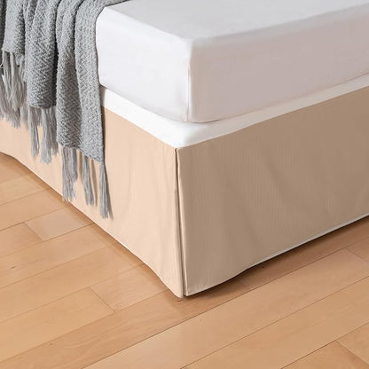 Full Bed Skirt, Grid Plaid Soft Quadruple Pleated Ruffle Bed Skirt, Tailored Dust Ruffle 14 Inch Drop Easy Fit, Machine Washable (Beige)