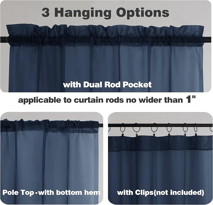 Chyhomenyc Navy Blue Sheer Curtains 78 Inches Long 2 Panels Set - Image 5