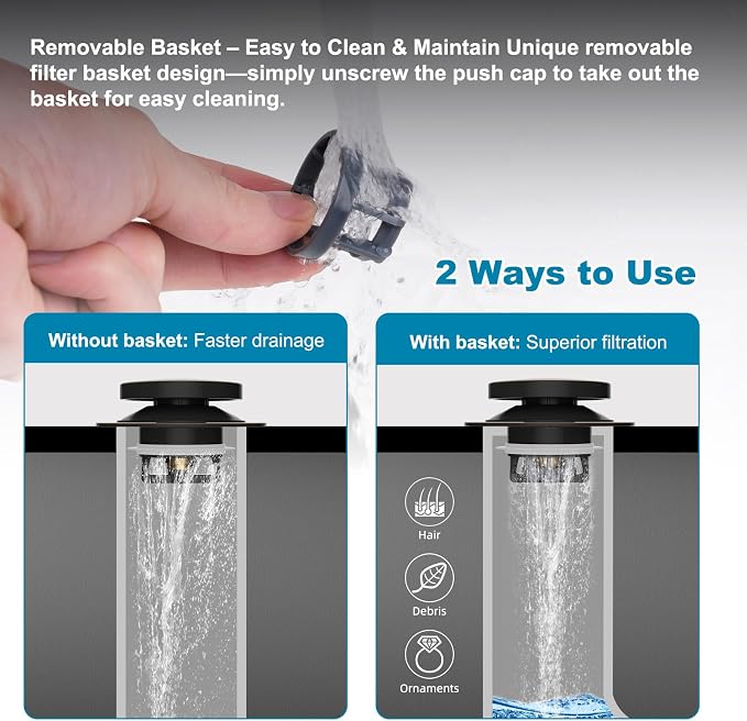 Hibbent 2 Pack 3 in 1 Metal Bathtub Drain Stopper, Universal Pop Up Tub Stopper - Image 8