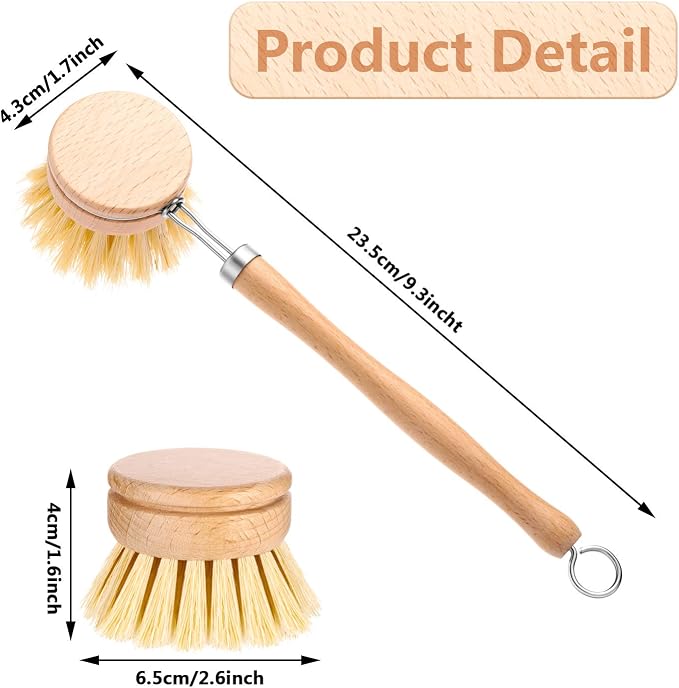 Boao Dish Brush with Beechwood Handle with 2 Replacement Heads Natural Wood - Image 2