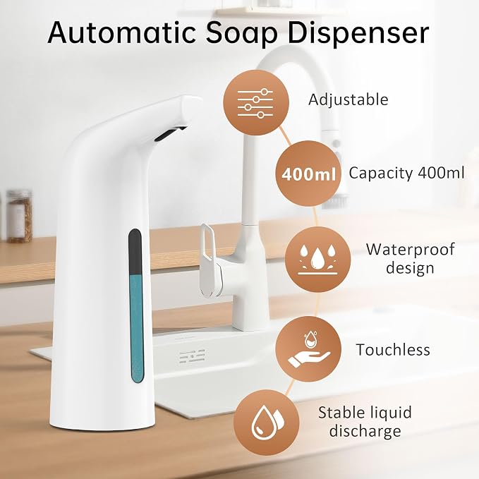 Automatic Liquid Soap Dispenser Touchless, 400ML Modern White Dish Soap - Image 2