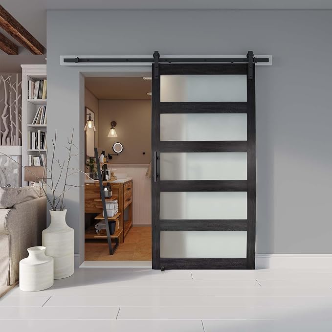 42'' x 84'' Glass Barn Door and 7 Ft Hardware Kit Included, MDF White Barn Door - Image 6