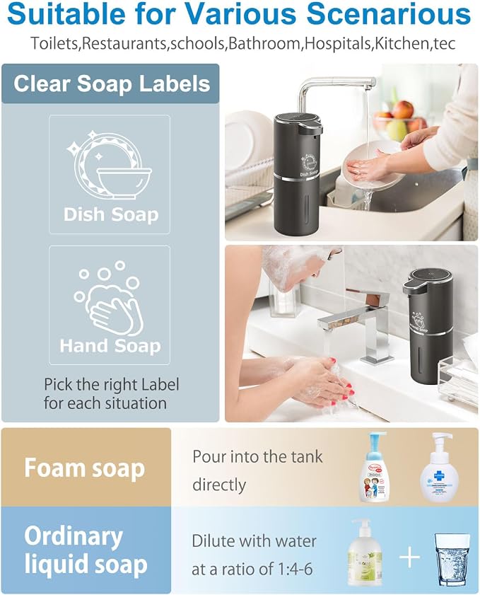 Automatic Foaming Soap Dispenser, 4-Level Adjustable Foam, Wall Mount, USB - Image 6