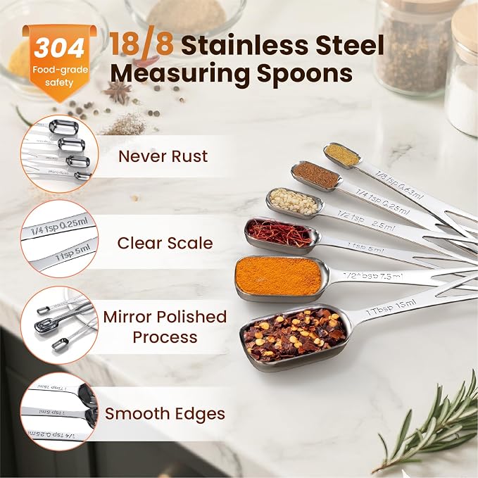 6PCS Narrow Measuring Spoons Set, Stainless Steel Measuring Spoon Fits in Spice - Image 6