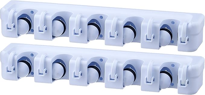 Superio Mop and Broom Holder Wall Mount White Cleaning Tools Wall Organizer by Superio