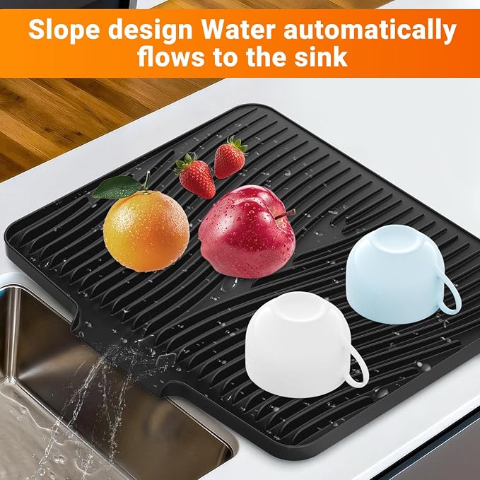 Silicone Dish Drying Mat for Kitchen Counter, Non-Slip Drain Pad, Dish Drying - Image 4