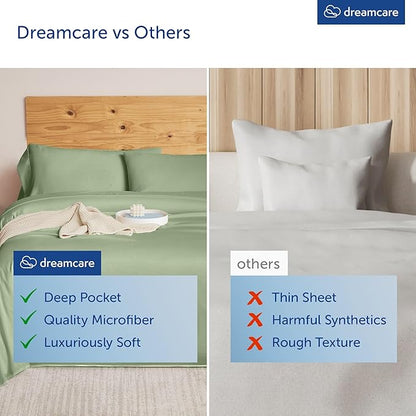 DREAMCARE Queen Sheet Set – 4 pcs Cooling Sheets – up to 21” Extra Deep Pocket Queen Sheets – Hotel Luxury Pillowcases – Superior Softness 100% Microfiber with Side Pocket - Sage Green