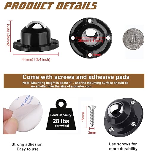PlusRoc 12 Pack Self Adhesive Caster Wheels 1 Inch - Image 2