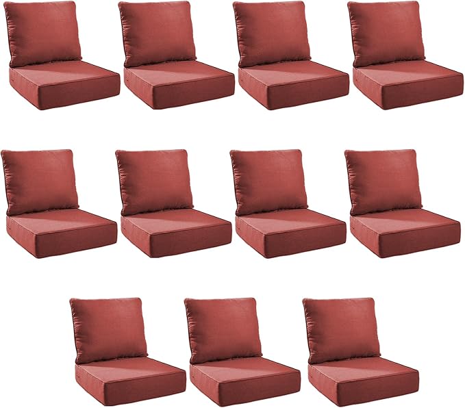 Outdoor Cushion Set for Furniture Patio Furniture, UV Resistant, Water Resistant - 6 Inch Thick Foam Garden Cushions– 24x24 Inch Patio Seat Covers for Chair/Sofa/Couch | Red | 11-Pack |