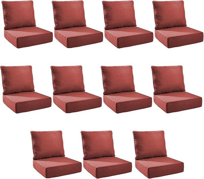 Outdoor Cushion Set for Furniture Patio Furniture, UV Resistant, Water Resistant - 6 Inch Thick Foam Garden Cushions– 24x24 Inch Patio Seat Covers for Chair/Sofa/Couch | Red | 11-Pack |