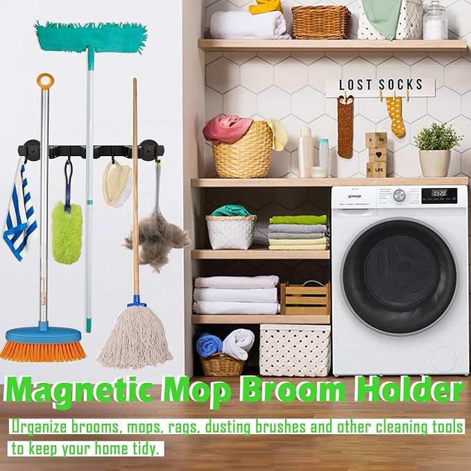 Strong Magnetic Mop Broom Holder, Heavy Duty Magnetic Mop Hanger - Image 2