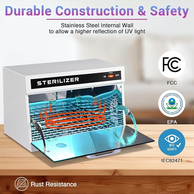 13L Nail Tool Cleaning Machine Cabinet 185 to 254 nm Blue Light Removable Rack - Image 3