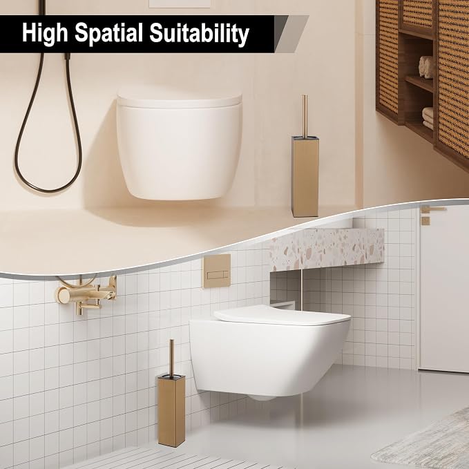 BGL Toilet Brush with Holder for Bathroom Matte Brushed Brass Aluminium - Image 5