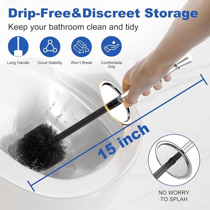 Toilet Brush and Holder Set：304 Stainless Steel Heavy Duty Toilet Bowl - Image 3