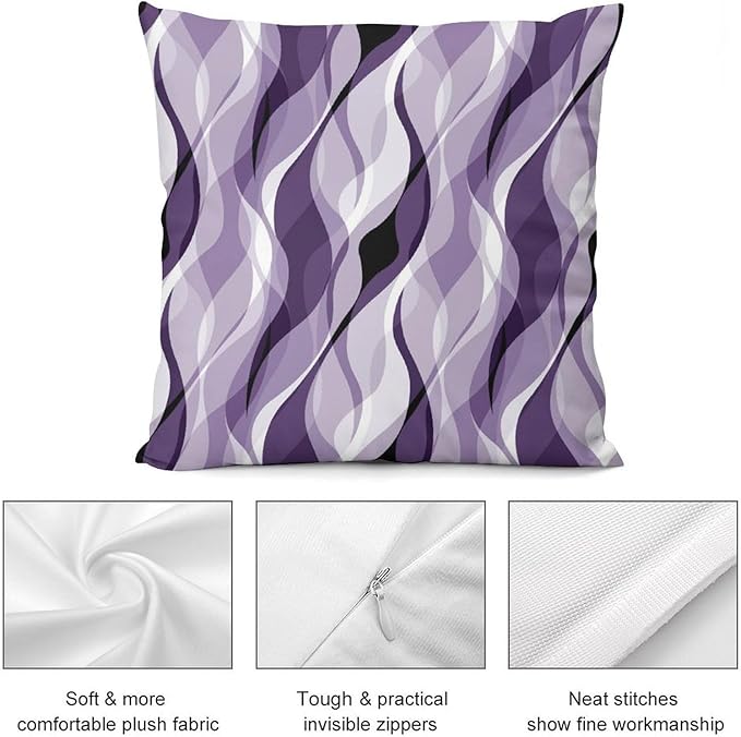 Purple Throw Pillow Covers Modern Abstract Purple and Grey Striped Decorations for Bedroom Living Room Farmhouse Sofa Pillows Bed Couch 20x20 Inch