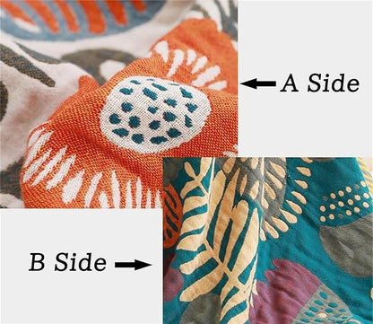 Boho Throw Blanket 60''x80'' for Bed Couch, Floral Muslin Bed Blankets Boho Quilt Travel Mexican 100% Cotton Super Soft Fall Blanket Picnic Blankets
