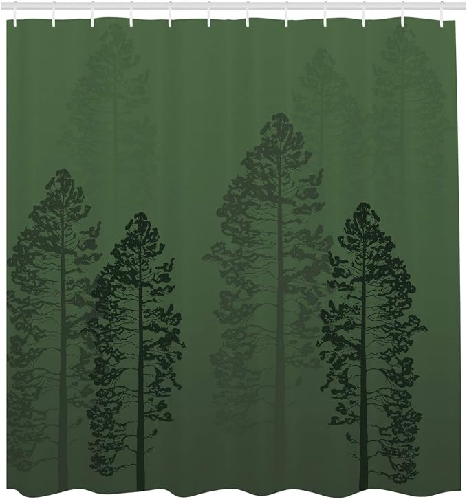 Ambesonne Country Shower Curtain, Pine Trees in The Forest on Foggy Seem Ombre - Image 2