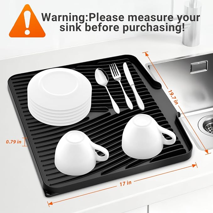 Silicone Dish Drying Mat for Kitchen Counter, Non-Slip Drain Pad, Dish Drying - Image 2