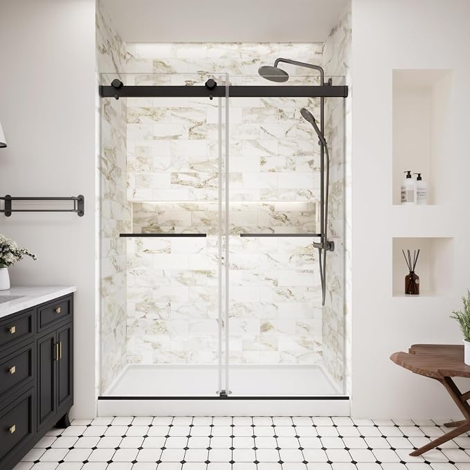 Frameless Shower Door, 44-48" W x 74" H Double Sliding Shower Door by RoyalGuard