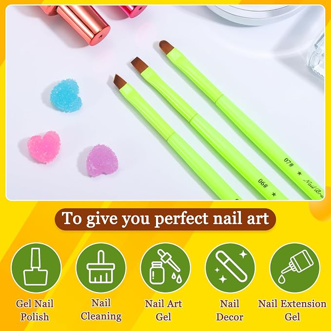 Fluorescent Green Nail Art Clean Up Brushes - Image 2