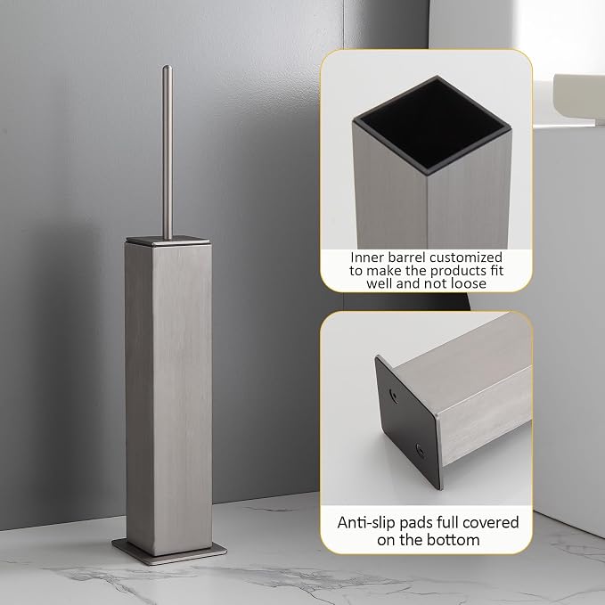 Toilet Brush and Holder Floor Standing, Brushed Nickel - Image 6