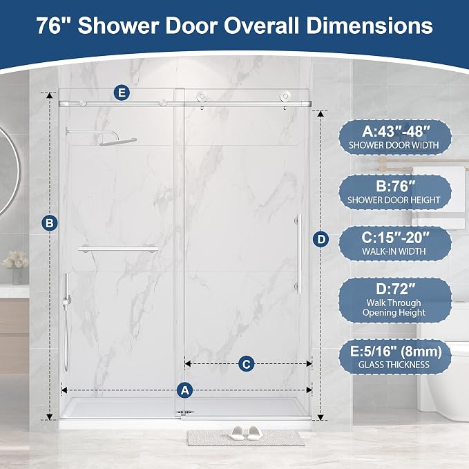 Frameless Shower Door, 5/16" Glass Sliding Shower Door - Image 2