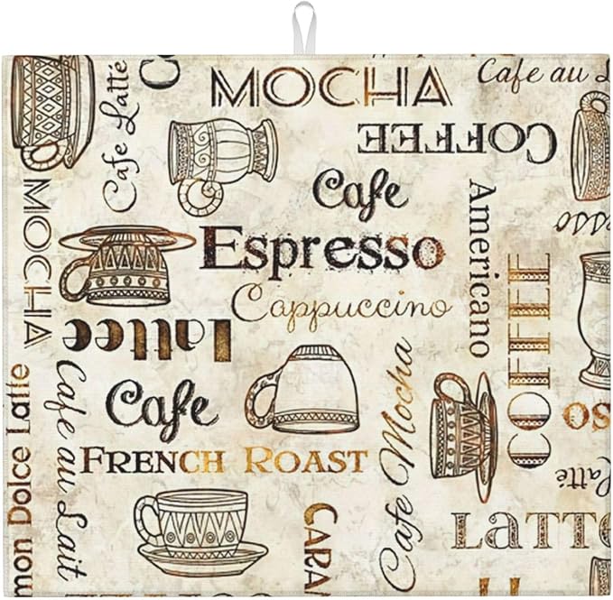 Coffee Pattern Dish Drying Mat 16x18 inches Microfiber Absorbent Fast Dry Mat by Unknown