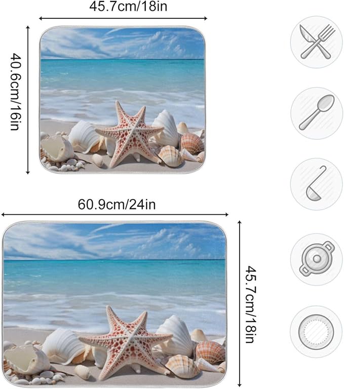 Starfishes Beach Seashells Dish Drying Mat - Image 3