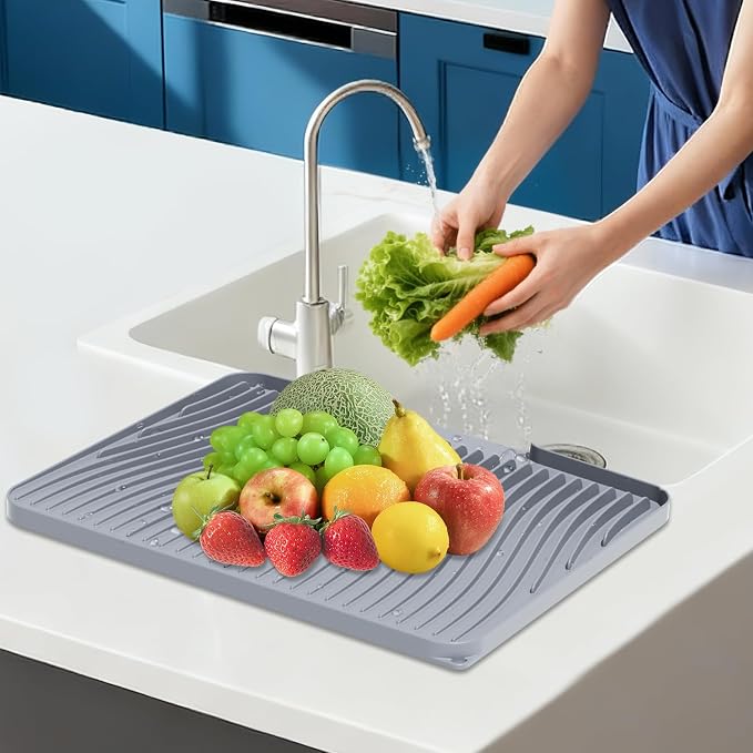 Silicone Dish Drying Mat for Kitchen Counter, Non-Slip Drain Pad, Dish Drying - Image 7