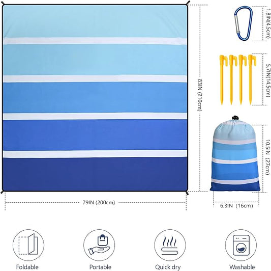 WIWIGO Beach Blanket Waterproof Sandproof Beach Mat 79" X 83"/10'x9'for 2-8 - Image 2