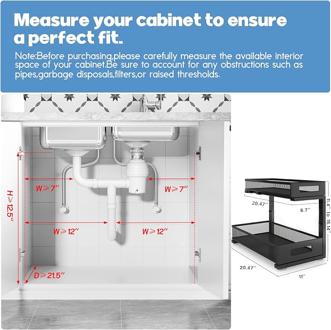 2 Pack 20.47IN Depth Under Sink Storage Organizer, Large 2-Tier Elegant Mesh - Image 2