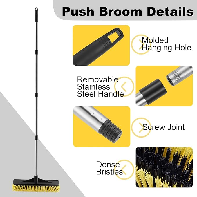 16" Push Broom for Outdoor Heavy Duty, Push Brooms - Image 5