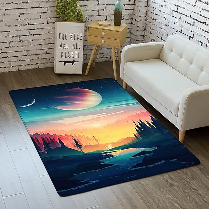 Outer Space Galaxy Carpet Area Rug for Boys Room - 6x9 ft Soft Non-Slip 3D Planet Universe Rug for Kids Bedroom & Living Room