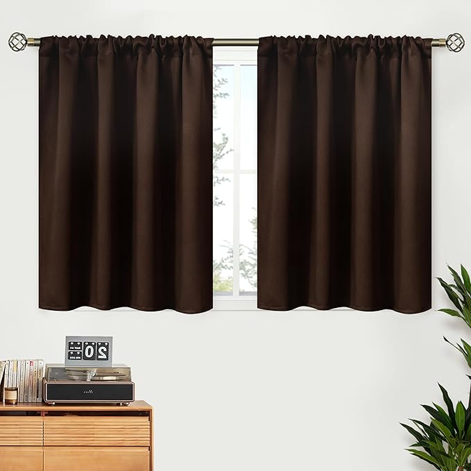 BGment Brown Blackout Curtains 36 Inch Length for Short Window - Rod Pocket Thermal Insulated Room Darkening Privacy Drapes for Kitchen Bathroom Cafe Rv Camper, 42 x 36 Inch, 2 Panels