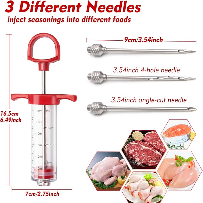 Meat Injector, 1-oz Plastic BBQ Marinade Injector Kit, Turkey Injector Syringe - Image 7
